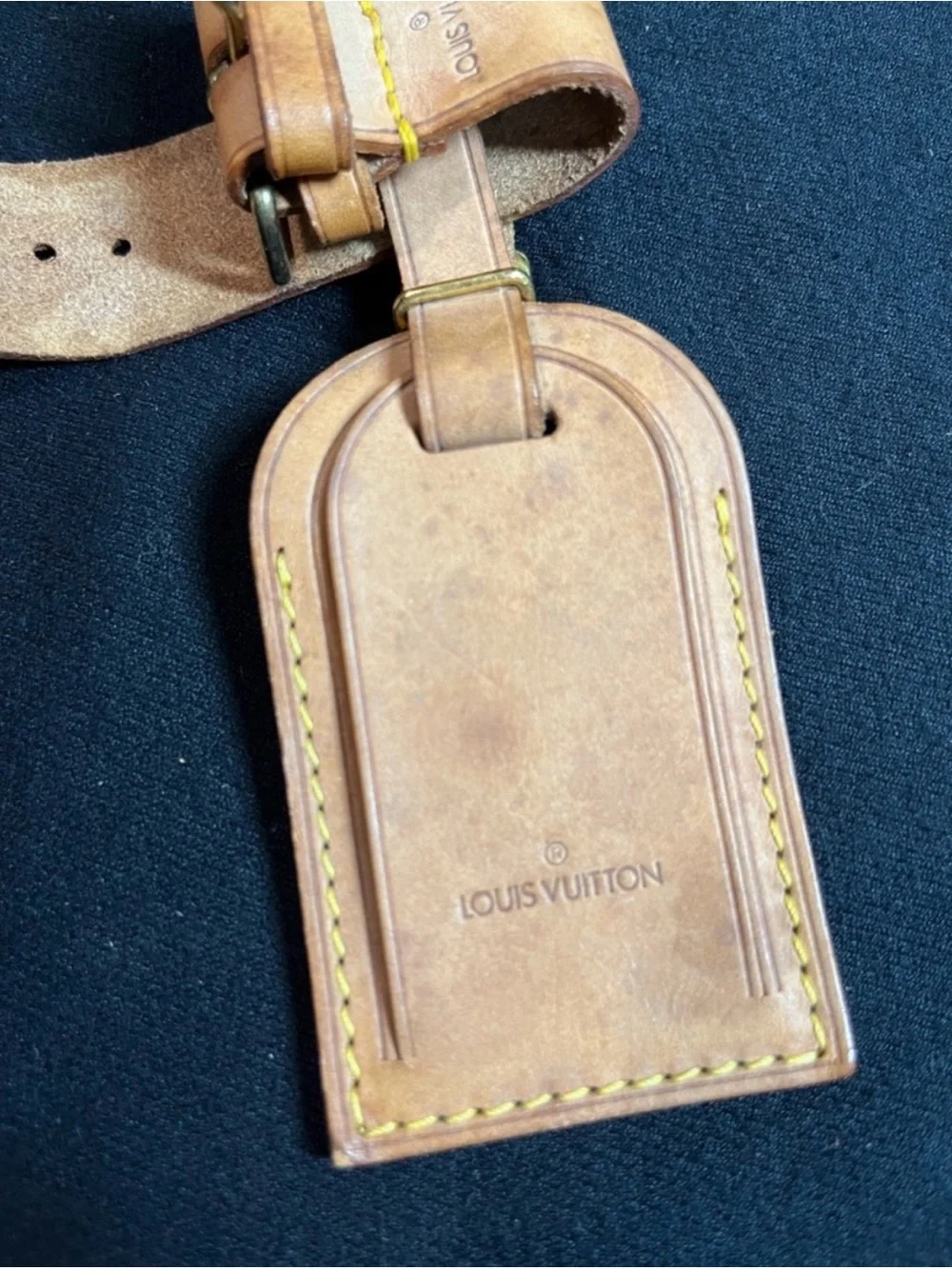 Authentic Louis Vuitton Vachetta Leather Luggage Tag & Poignet Set